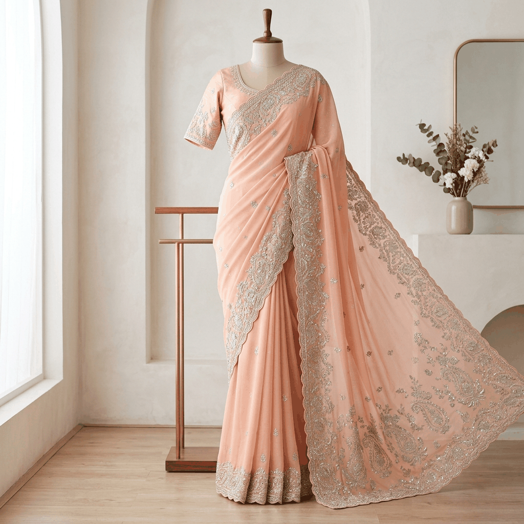 Pastel Mint Organza Tissue Handloom Zari Saree