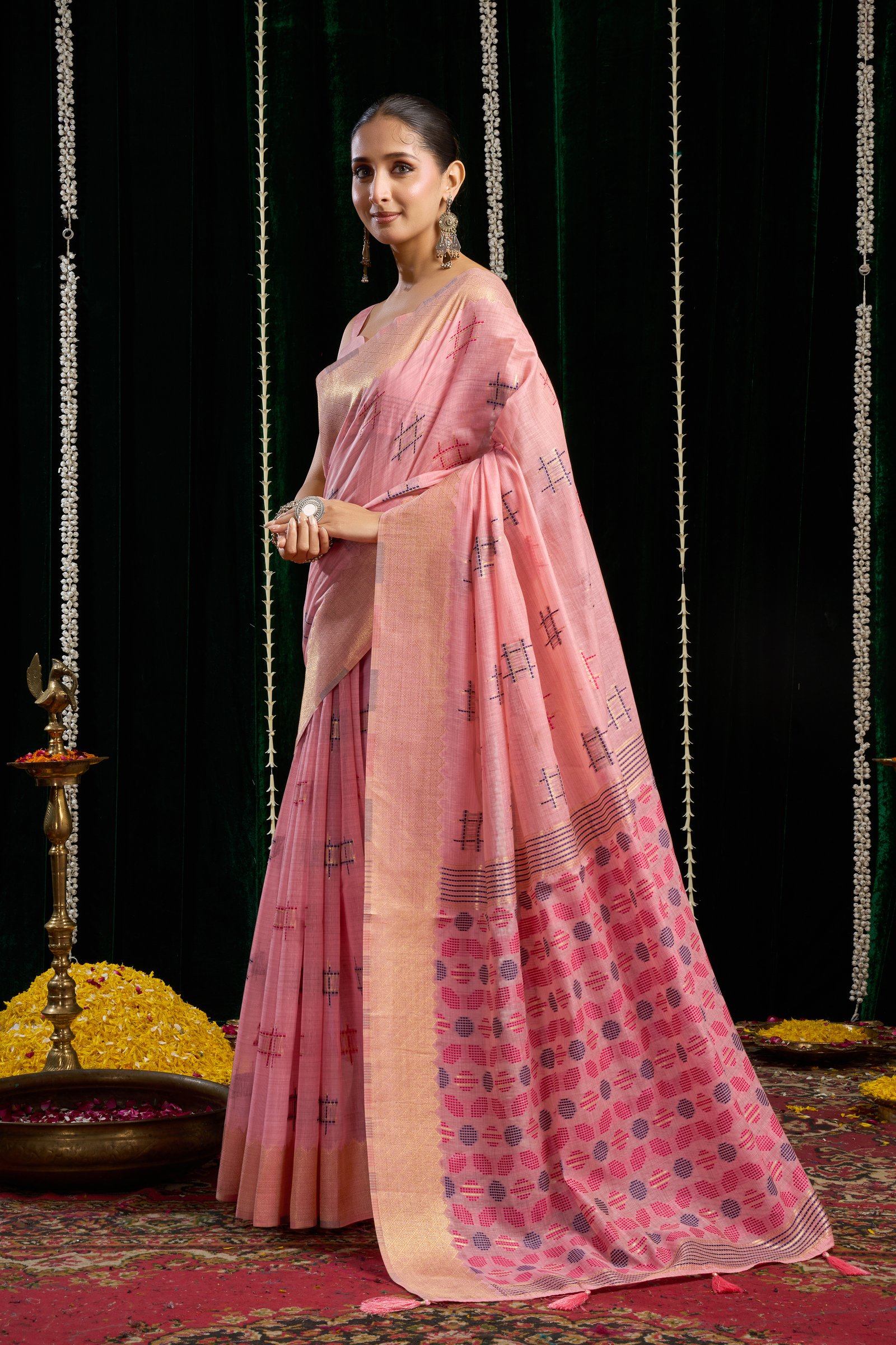Arniya® Premium Soft Spun Cotton Saree | Elegant Zari Border & Zhallar | 5 Pc Set - View 13